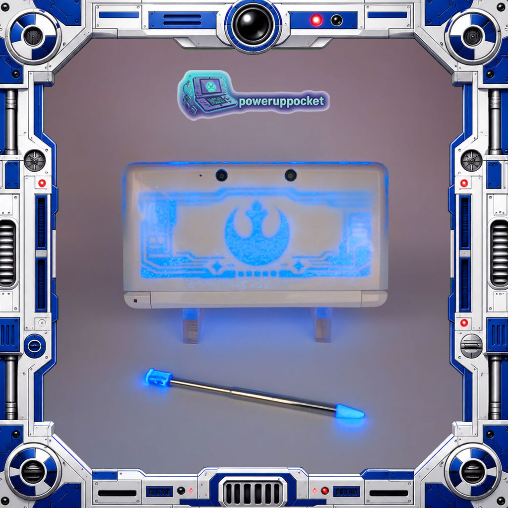 Custom 3DS Console R2D2 Inspired Theme | Blue Glow | Glass Lens | 64GB SD + Charger