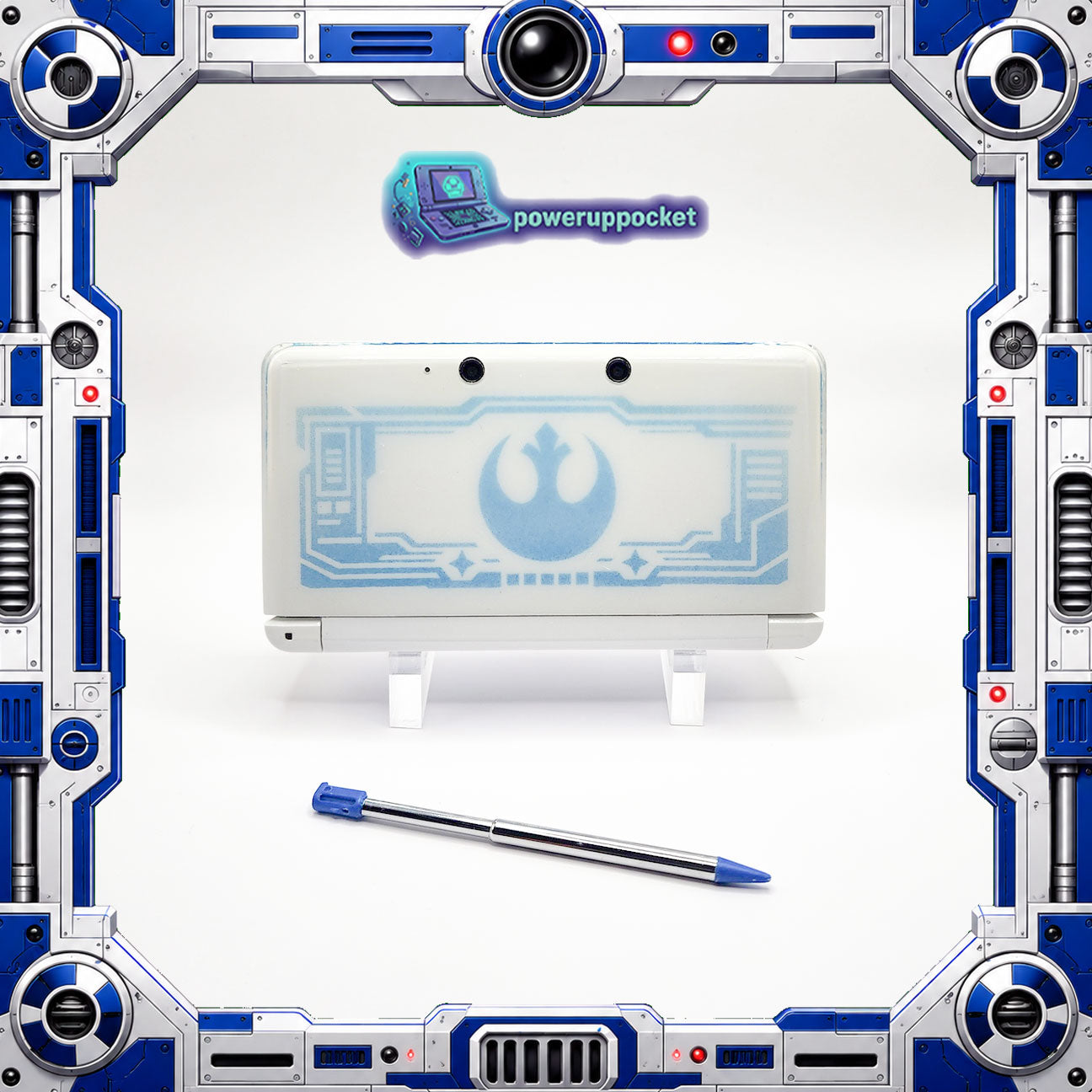 Custom 3DS Console R2D2 Inspired Theme | Blue Glow | Glass Lens | 64GB SD + Charger