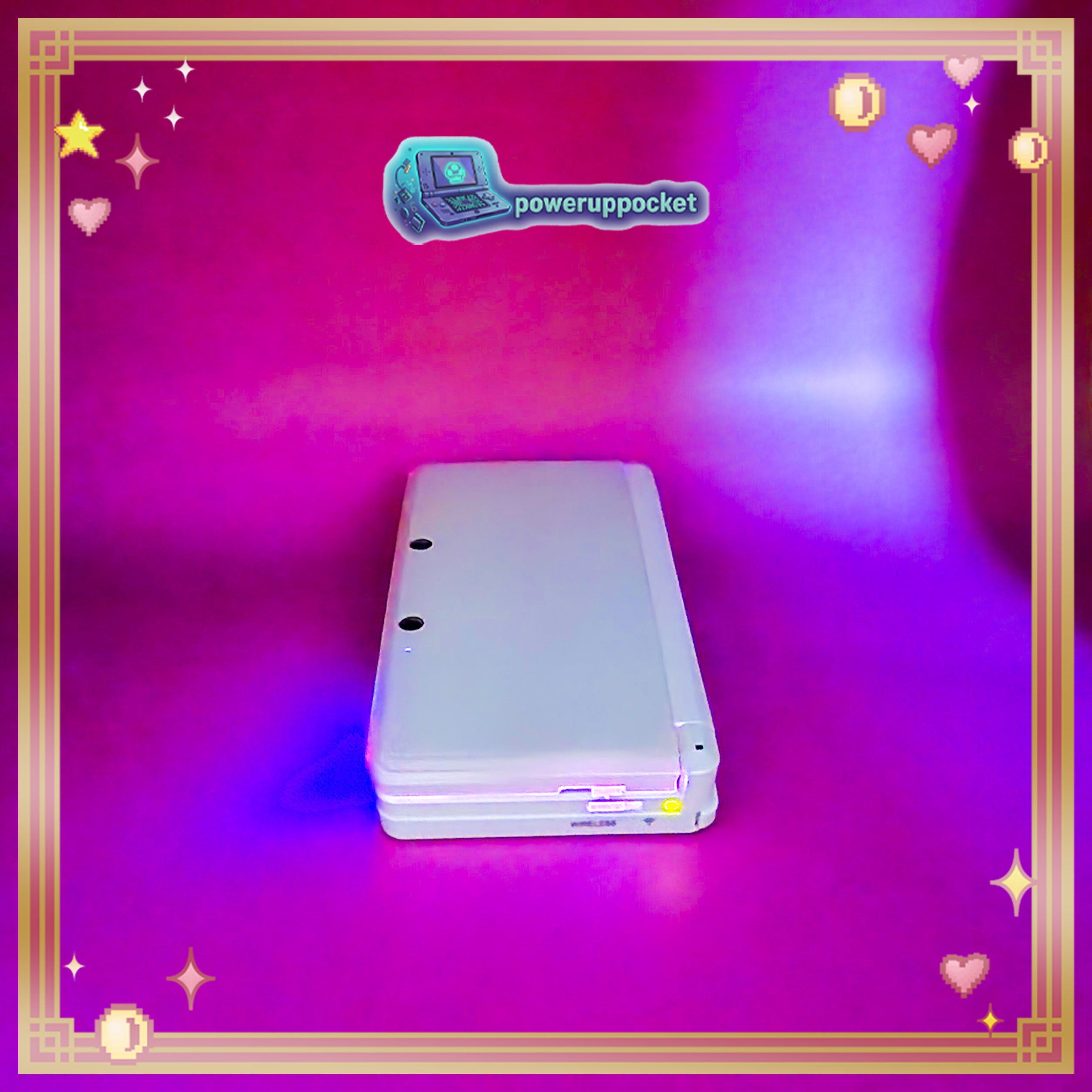 Custom Nintendo 3DS White + Pink Opal Glow | 64GB | Charger + Custom Stylus | Glass Lens