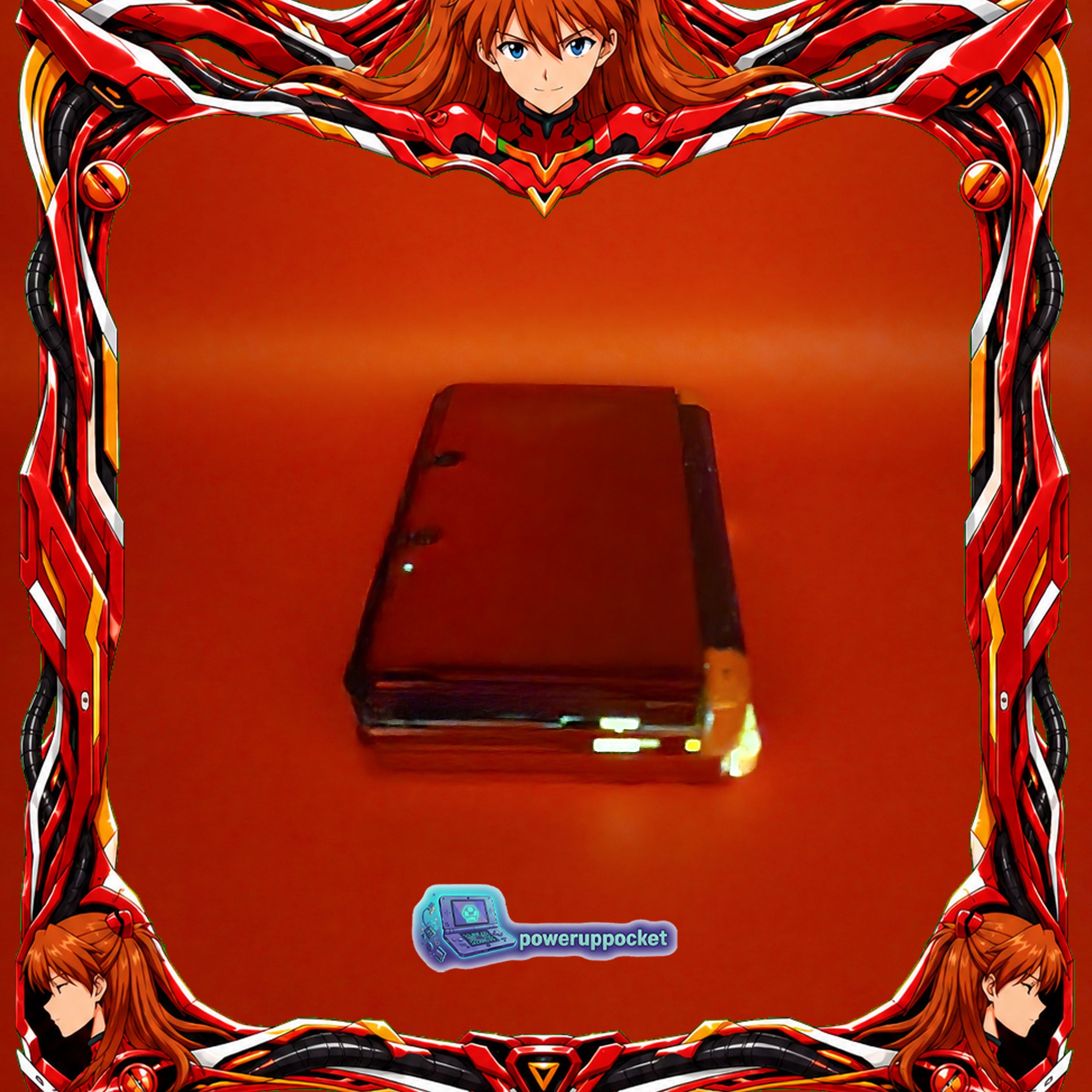 Custom Nintendo 3DS Asuka Evangelion Theme | Orange Glow | Custom Red Glass Lens | Charger + Stylus