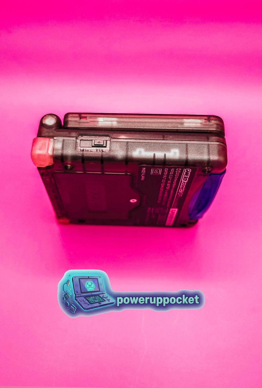 Custom Gameboy Advance SP | Transparent Black Shell | Pink LED Buttons | IPS Screen