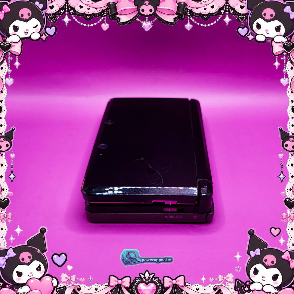 Kuromi Midnight Shimmer | Custom Nintendo 3DS Black + Pink | Glass Lens