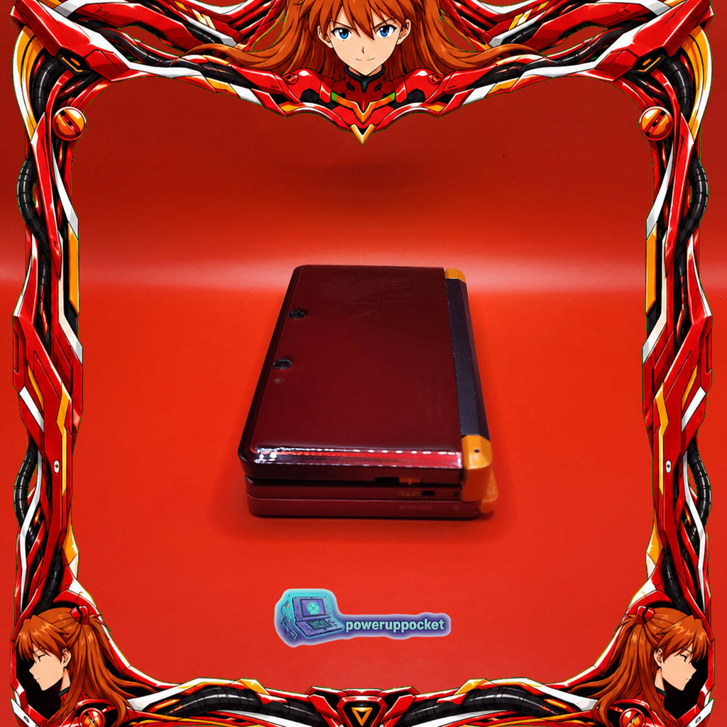 Custom Nintendo 3DS Asuka Evangelion Theme | Orange Glow | Custom Red Glass Lens | Charger + Stylus