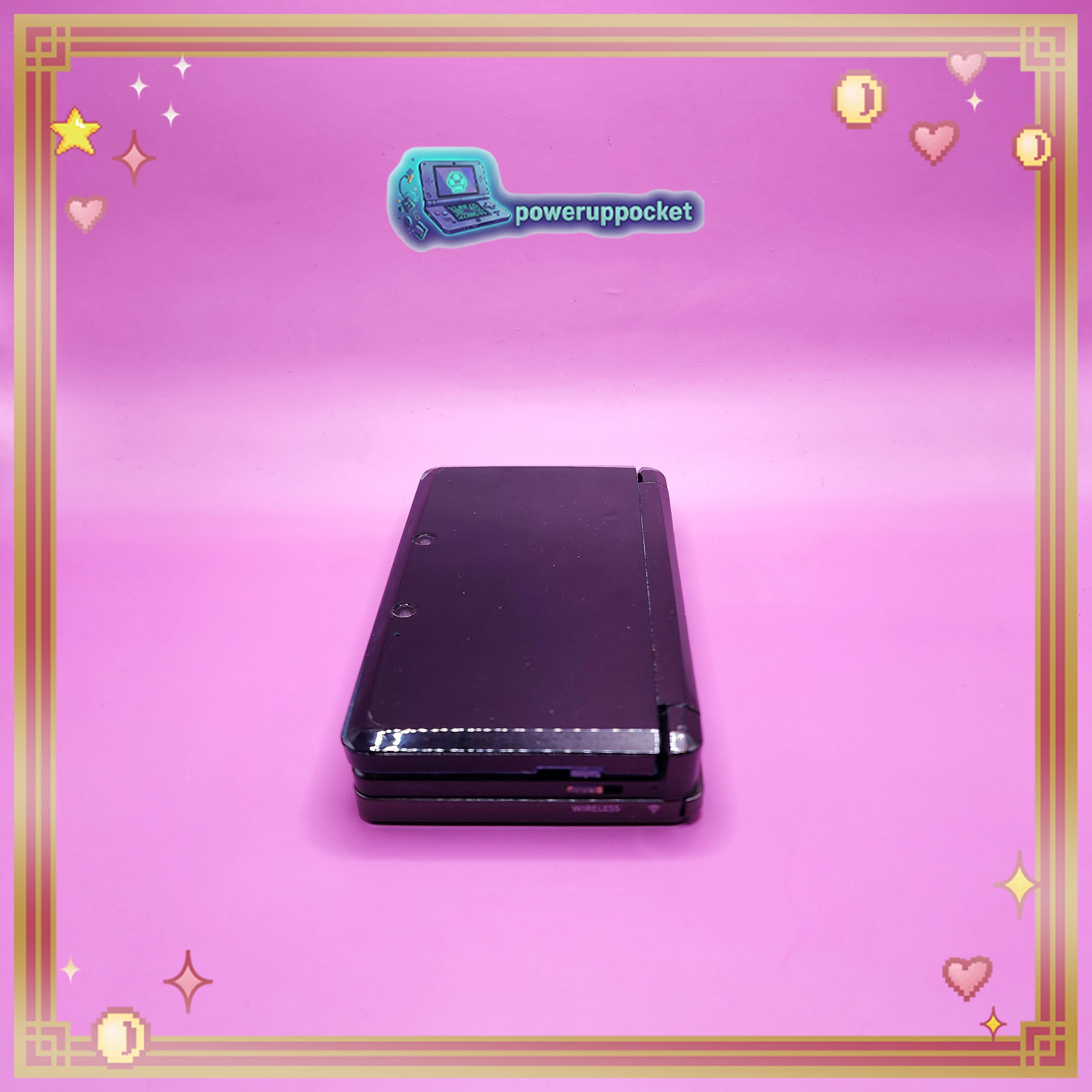 Custom Nintendo 3DS Black + Blue Opal Glow | 64GB SD | Charger + Custom Stylus | Glass Lens