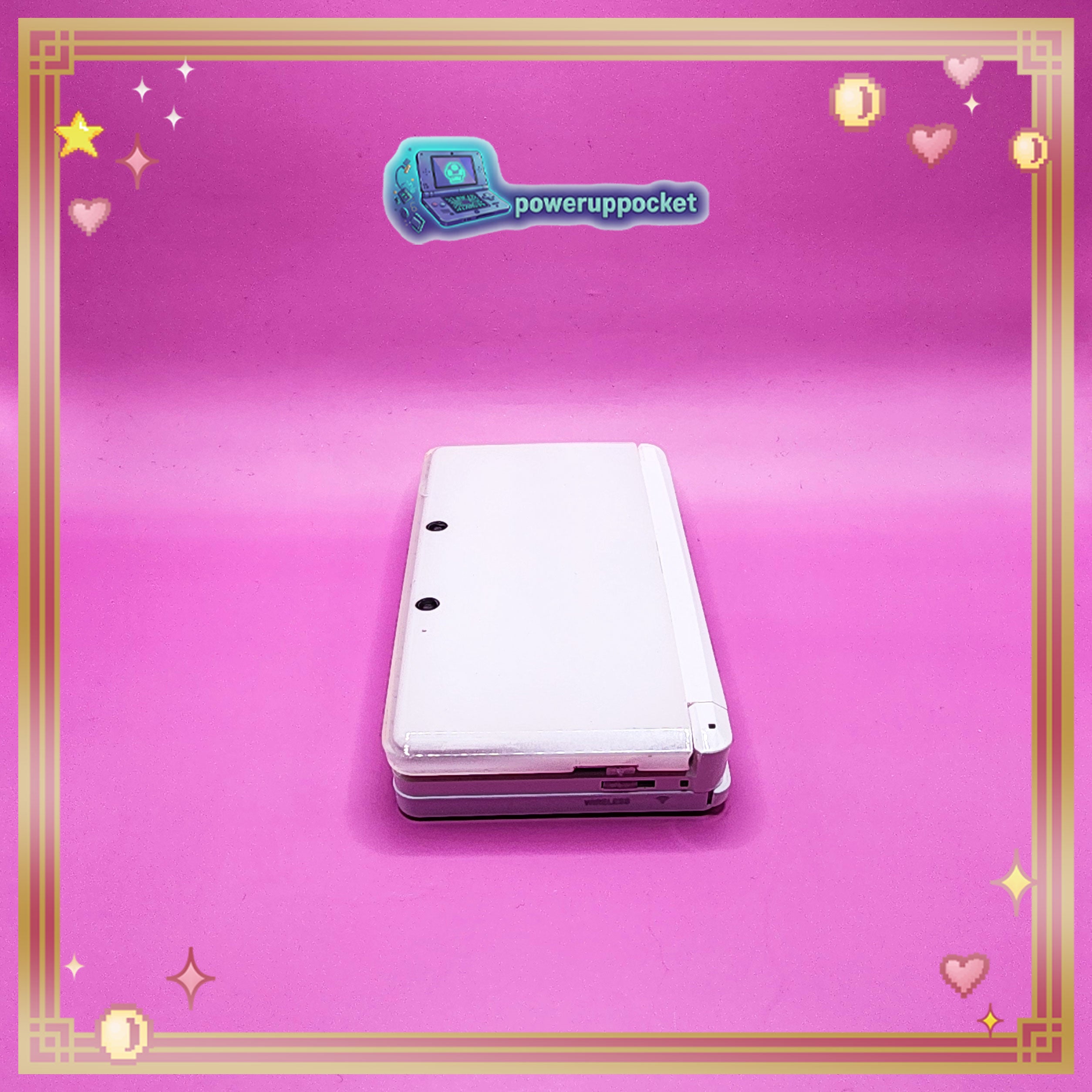 Custom Nintendo 3DS White + Pink Opal Glow | 64GB | Charger + Custom Stylus | Glass Lens