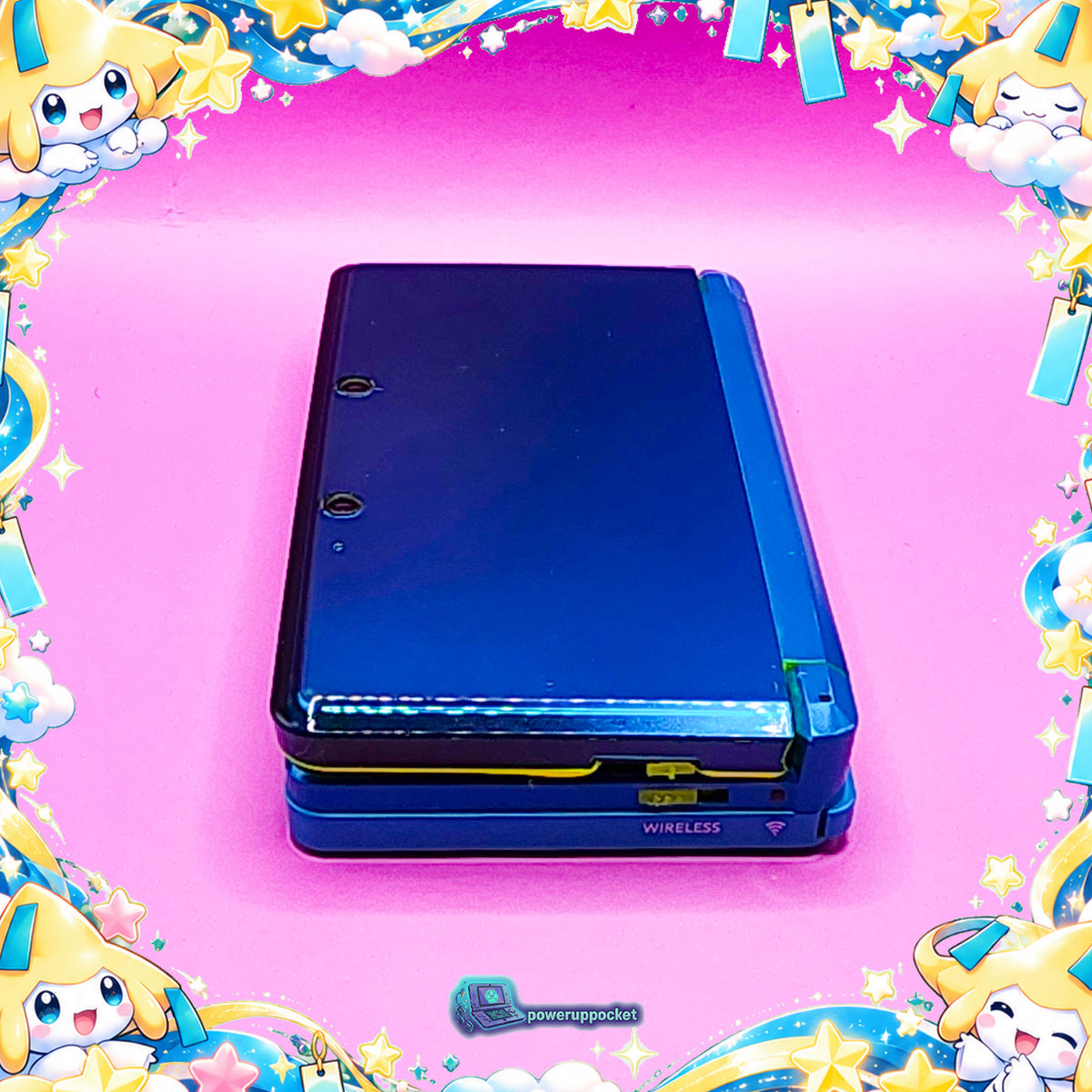 Jirachi Stardust | Custom Nintendo 3DS Aqua + Neon Yellow | Glass Lens