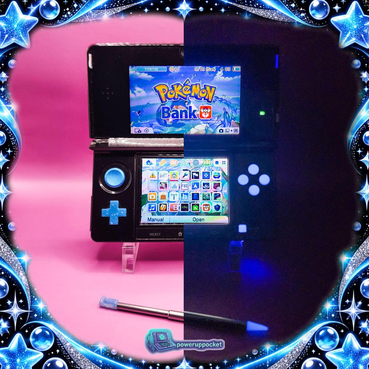 Midnight Sapphire | Custom Nintendo 3DS Black + Blue Glitter Glow