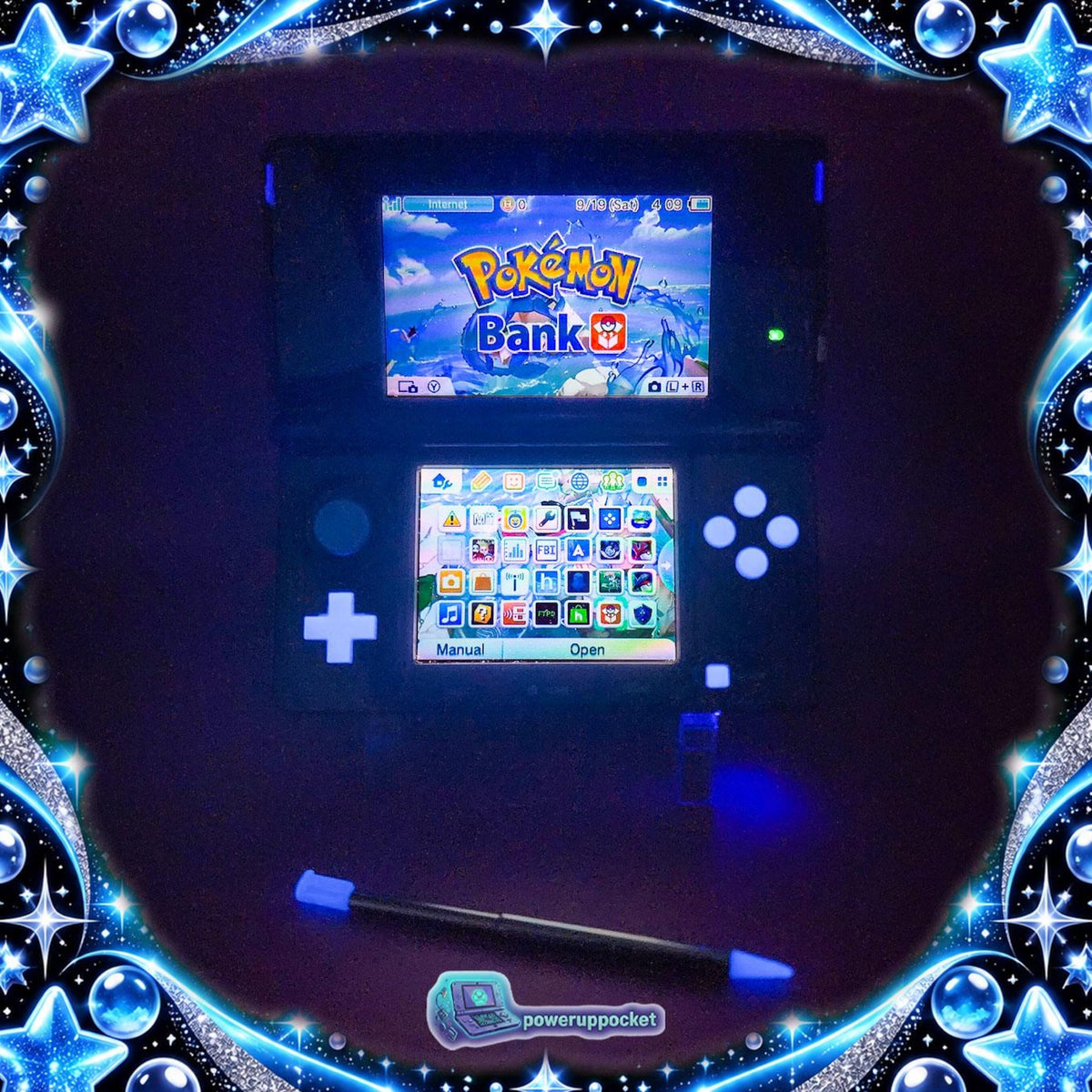 Midnight Sapphire | Custom Nintendo 3DS Black + Blue Glitter Glow