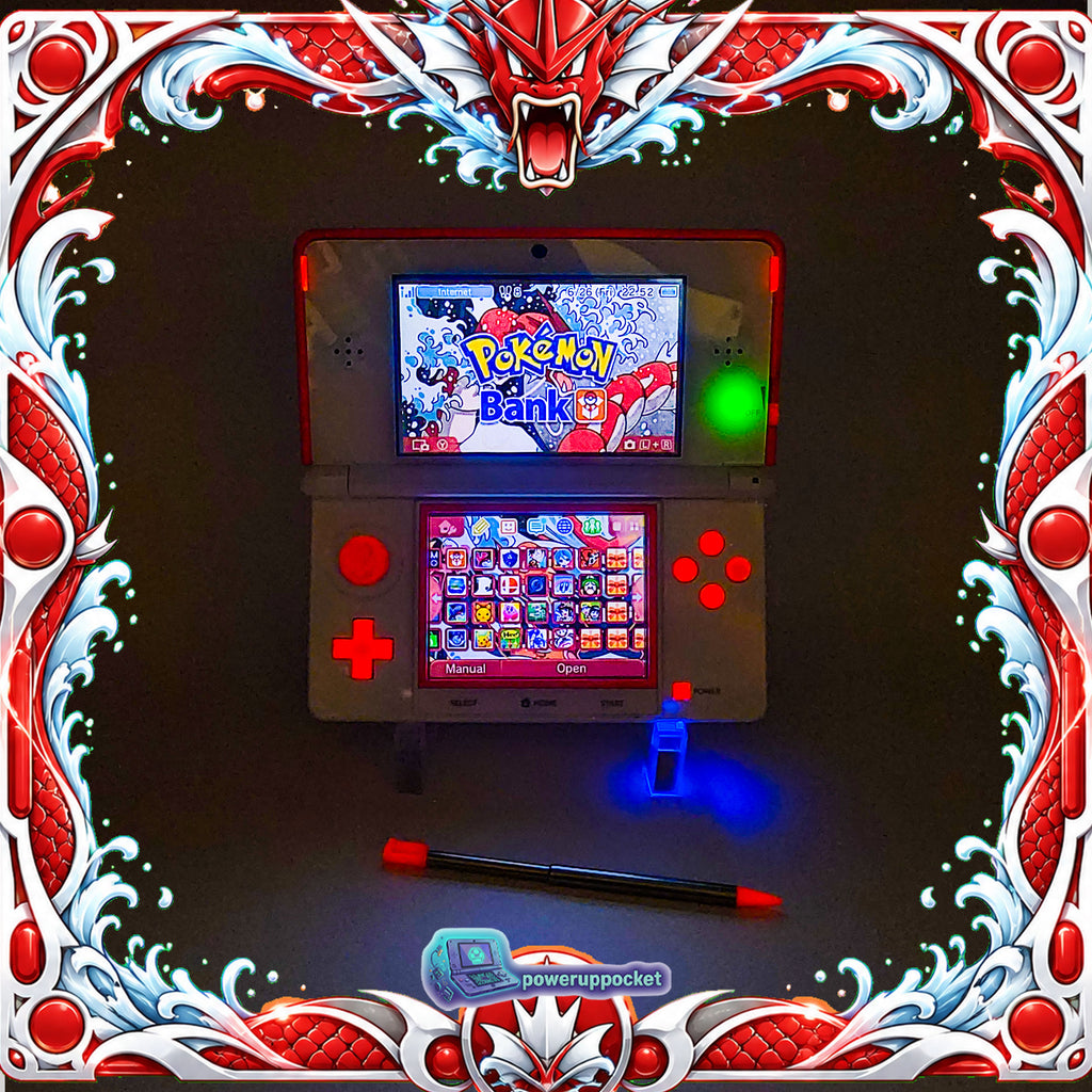 Custom Nintendo 3DS White + Red Glow | Glass Lens | 64GB SD | Charger + Custom Stylus