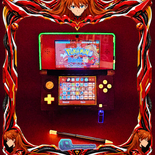 Custom Nintendo 3DS Asuka Evangelion Theme | Orange Glow | Custom Red Glass Lens | Charger + Stylus