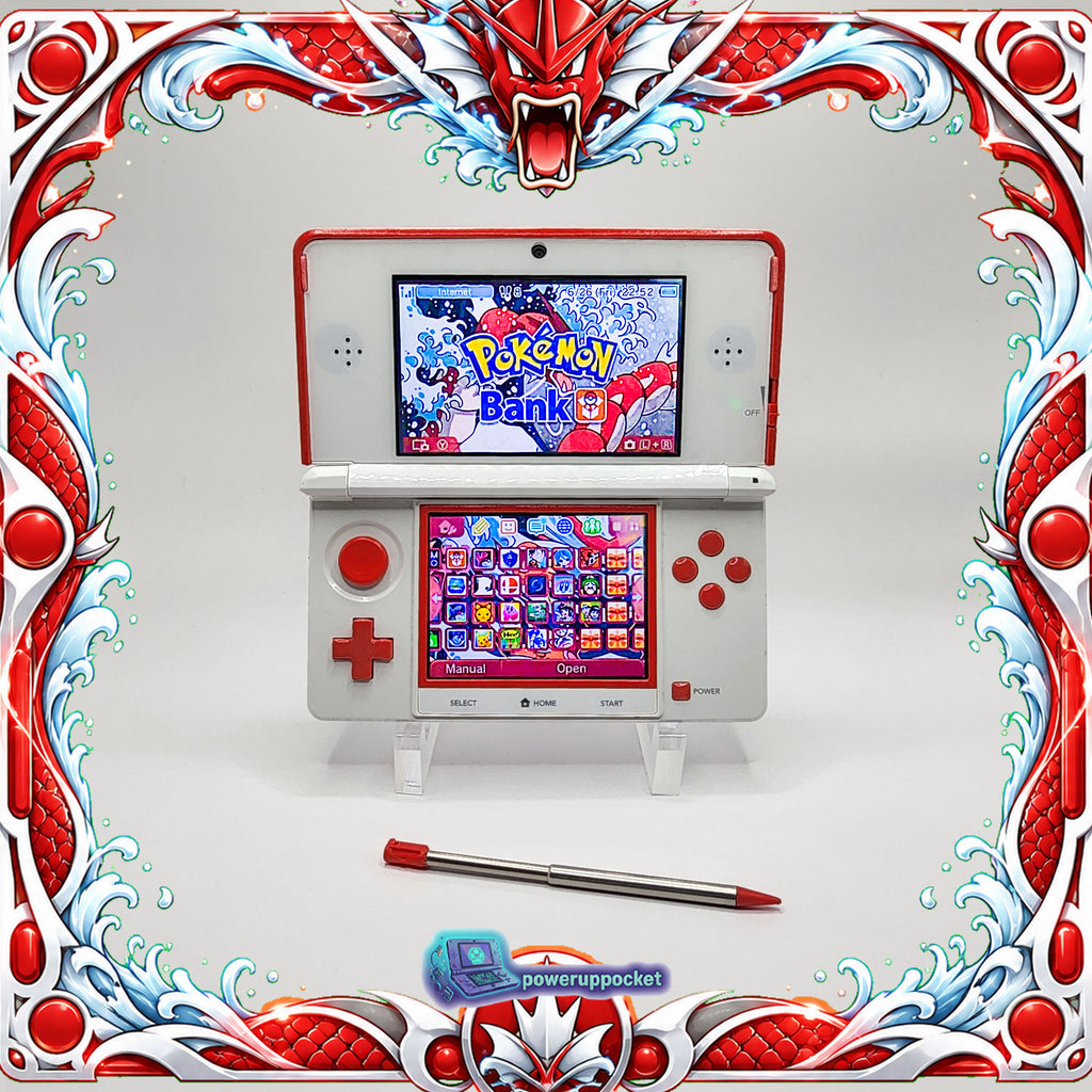 Custom Nintendo 3DS White + Red Glow | Glass Lens | 64GB SD | Charger + Custom Stylus