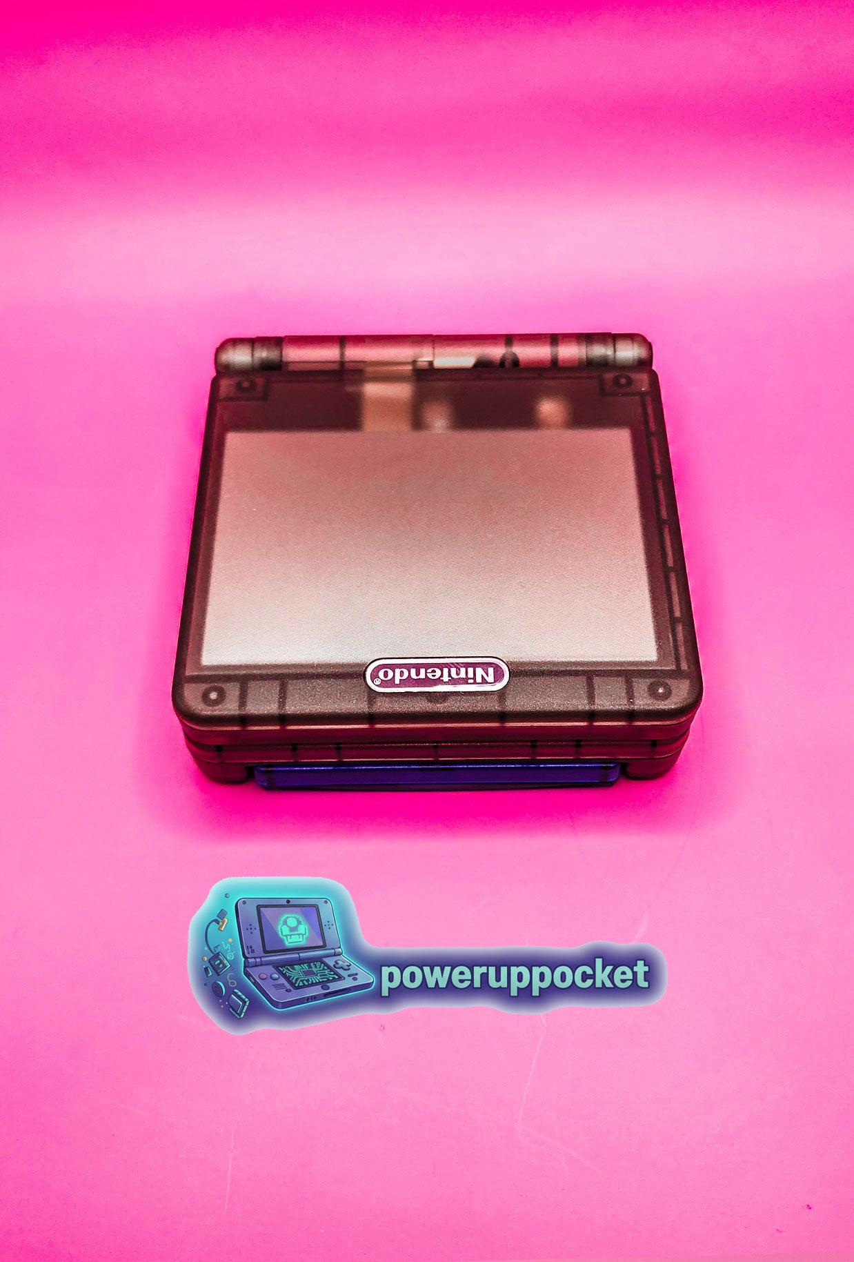 Custom Gameboy Advance SP | Transparent Black Shell | Pink LED Buttons | IPS Screen