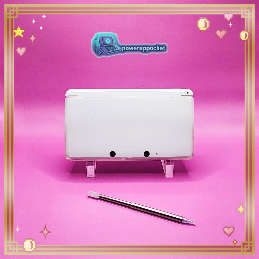 Custom Nintendo 3DS White + Pink Opal Glow | 64GB | Charger + Custom Stylus | Glass Lens